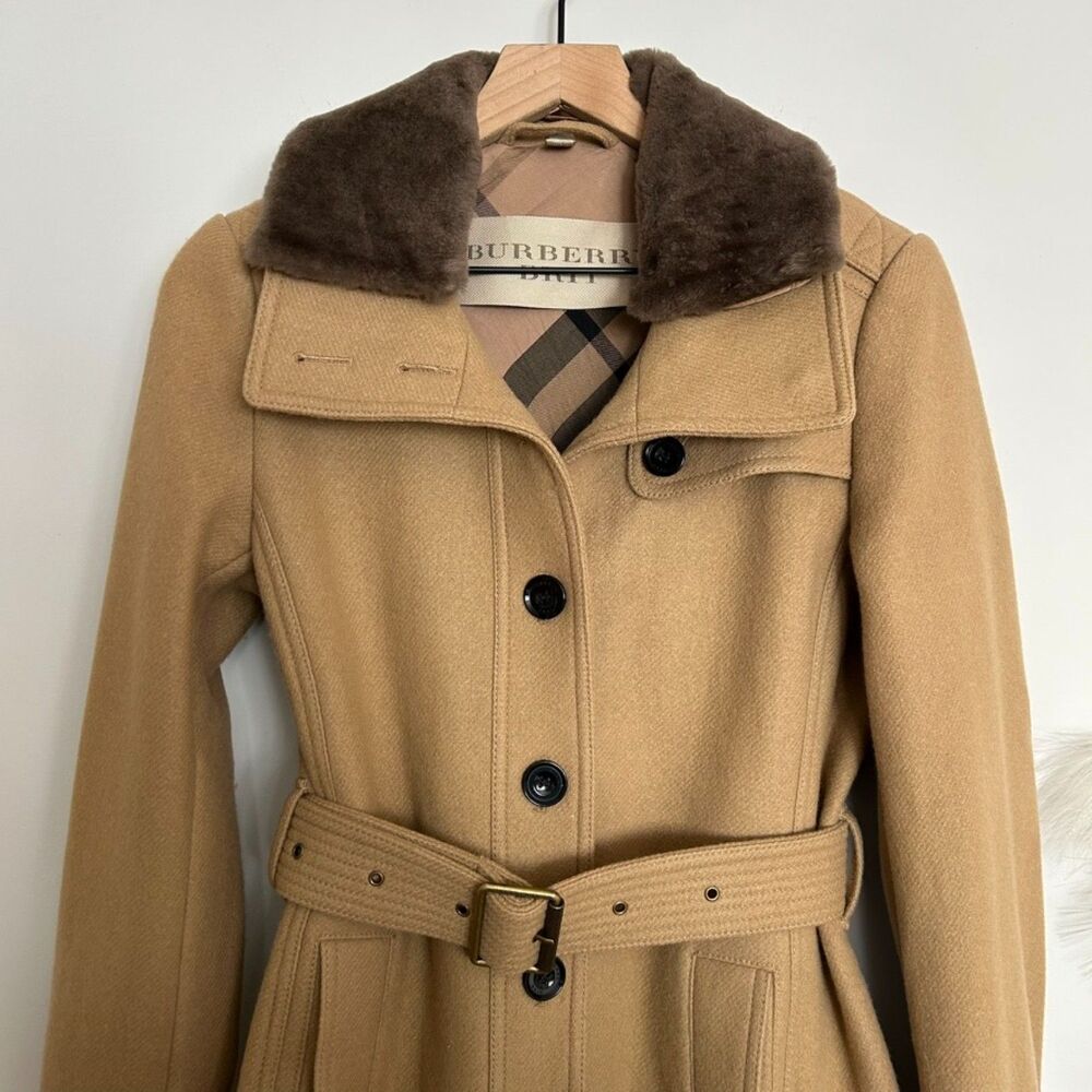 Burberry Camel Wool Coat Trench with Removable Collar and Belt - Picture 2 of 13